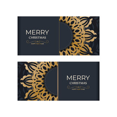 Flyer merry christmas dark blue with winter gold pattern