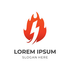 thunder and fire logo design template concept vector with flat orange color style