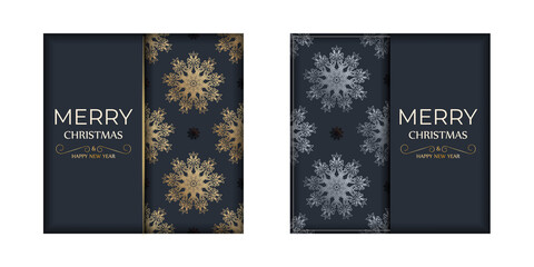 Flyer merry christmas dark blue with winter gold pattern