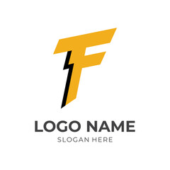 letter simple F logo design template concept vector with flat yellow and black color style