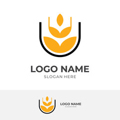 wheat logo vector with flat yellow and black color style