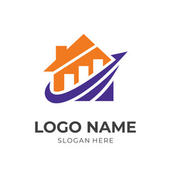 marketing and house logo design template concept vector with flat orange and purple color style