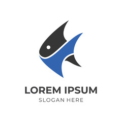simple fish logo design template concept vector with flat black and blue color style