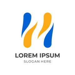 letter H logo template with flat blue and yellow color style