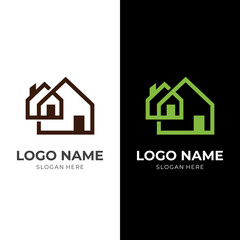 simple house logo design template concept vector with flat brown and green color style