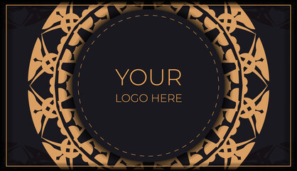 Greeting card in black with brown indian pattern