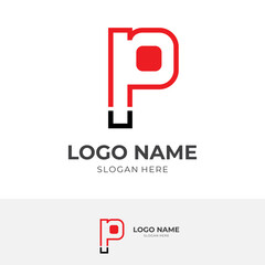 initial P logo template with flat black and red color style