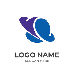 planet logo design template concept vector with flat blue and purple color style