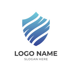 abstract shield logo design template concept vector with flat blue color style