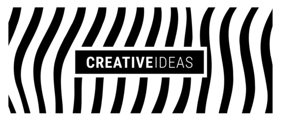 Vector Abstract Vertical Black Thick Line Pattern on White Background. Decorative Illustration with Frame and Text