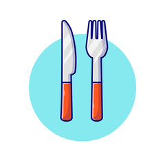 Fork And Knife Cartoon Vector Icon Illustration. Food Object Icon Concept Isolated Premium Vector. Flat Cartoon Style