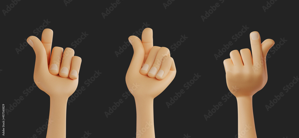 Poster 3d rendering of hands with heart gestures on a black background