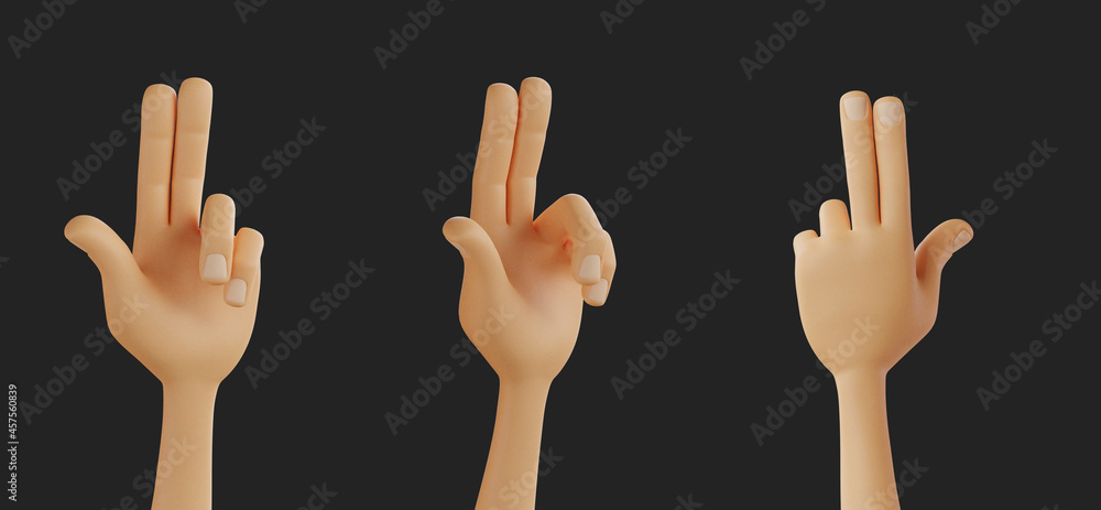 Poster 3d rendering of hands with shooting gestures on a black background