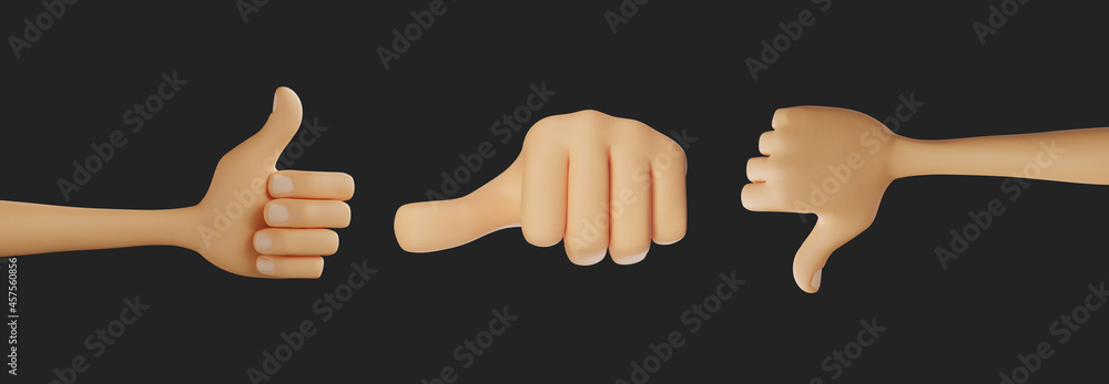Poster 3d rendering of hands with gestures on a black background