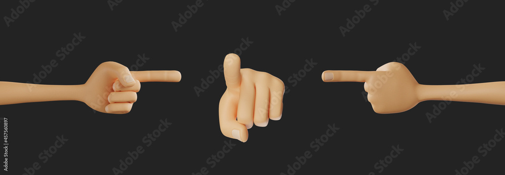 Poster 3d rendering of hands with gestures on a black background