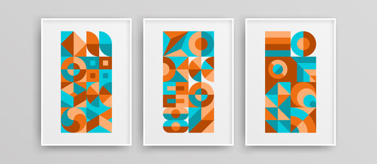 Unique modern mural decor layout bundle. Clean creative bauhaus shapes design vector concept collection.