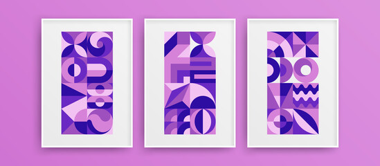 Abstract trendy flat shapes design vector layout bundle. Minimalistic original wall art concept set.