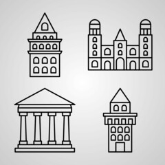 Naklejka premium Set of Thin Line Flat Design Icons of Monuments