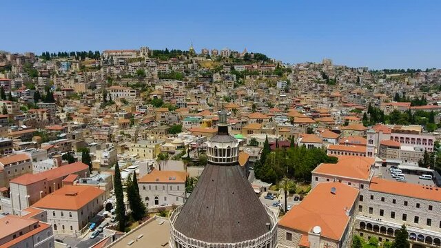 Aerial view of Nazareth, Israel. Basilica of the Annunciation