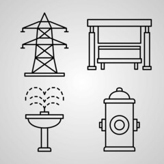 Simple Set of Village Vector Line Icons