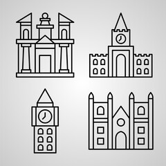 Set of Monuments Icons Vector Illustration Isolated on White Background