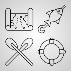 Fishing Line Icons Set Isolated On White Outline Symbols Fishing