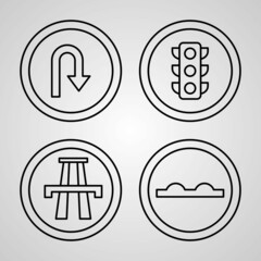 Road Signs Line Icons Set Isolated On White Outline Symbols Road Signs