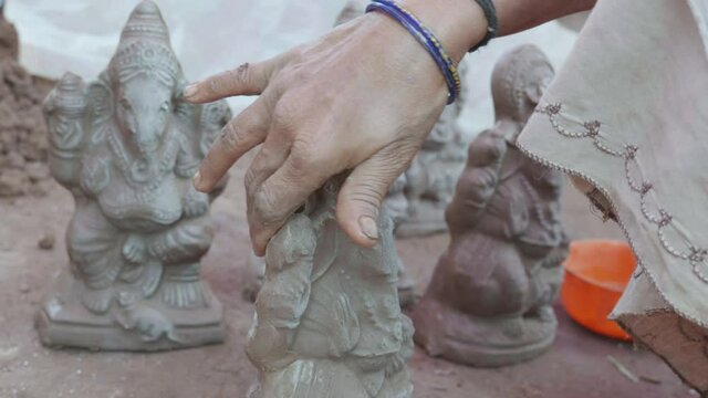 Indian Handicraft Clay Doll Making of Lord Ganesh 