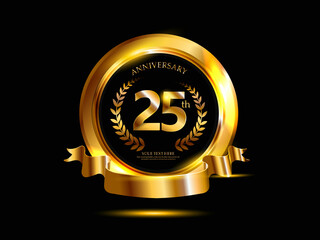 Anniversary Card celebration golden ring isolated on black background