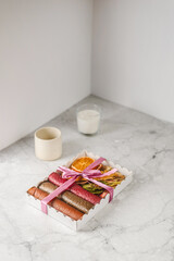 pastille in a plate on a light background