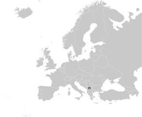 Map of Kosovo with national flag on Gray map of Europe	
