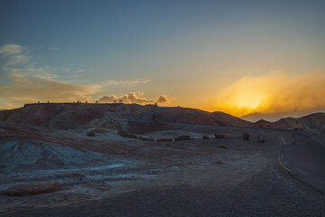 Zabriskie point sunset,  one of the most popular spots in Death Valley National Park to see sunset.