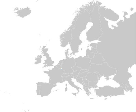 Map of Luxembourg with national flag on Gray map of Europe	
