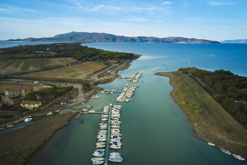 aerial view of the mouth of the Albegna river in Tuscany