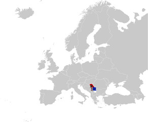 Map of Serbia with national flag on Gray map of Europe	
