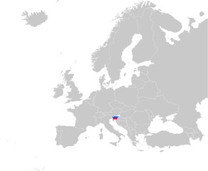 Map of Slovenia with national flag on Gray map of Europe	
