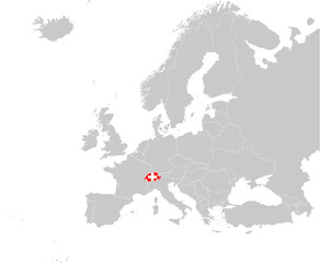 Map of Switzerland with national flag on Gray map of Europe	
