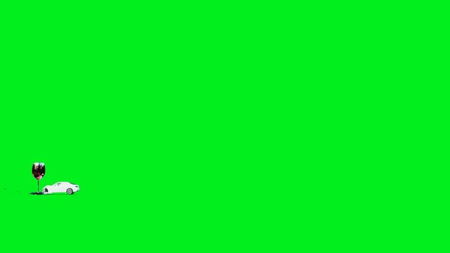 white generic 3d car crashes into alcholol bottle. Sober driver concept. Green screen 4k animation.