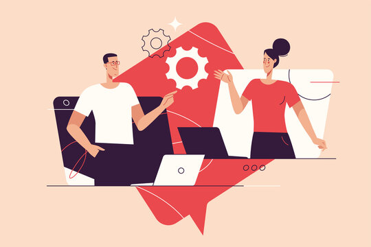 Flat style outline vector illustration on the subject of workflow management. Editable stroke