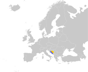 Map of Bosnia and Herzegovina with national flag on Gray map of Europe	
