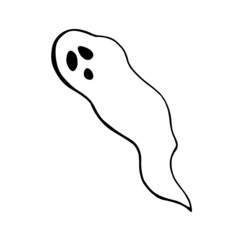 Hand-drawn Doodle Halloween Ghost. Holiday on October 31. Scary ghost. Black and white outline. Vector illustration isolated on white background.