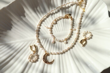 pearl necklace and earrings