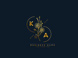 Luxury KA logo, feminine floral ka k a letter logo icon design for your brand or business - obrazy, fototapety, plakaty