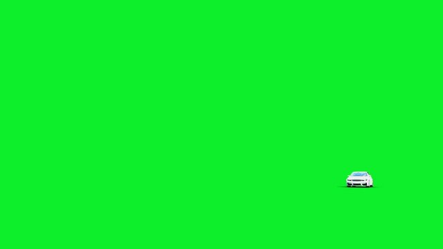 white generic 3d car crashes into invisible wall. Car accident concept. Green screen 4k animation.