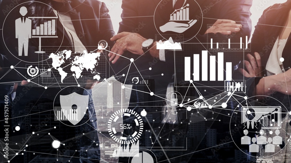Poster conceptual business dashboard for financial data analysis . 3d render computer graphic .