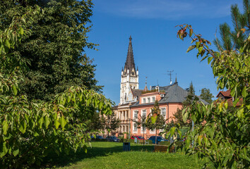 Fototapeta na wymiar Masaryk avenue in Český Těšín on a sunny day