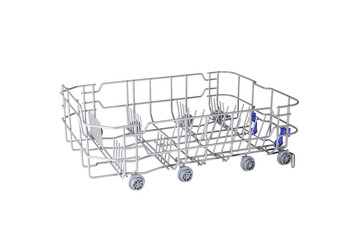 Dishwasher lower rack isolated on white background. Dishwasher spare part.
