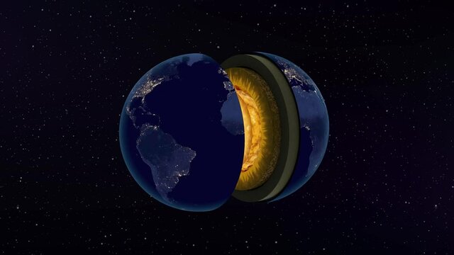 
Inside Earth core model animation with geological layers. Elements of this 3d image furnished by NASA. 3d rendering