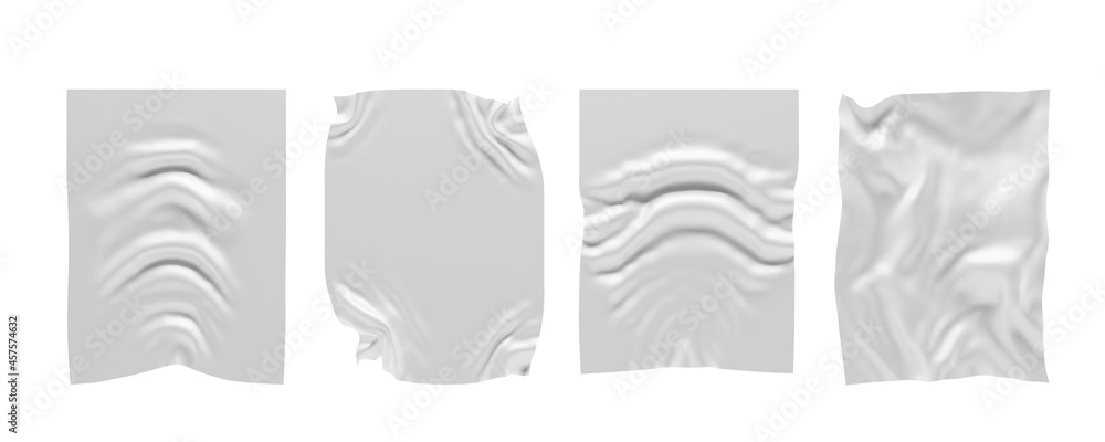 Aufkleber white crumpled texture background paper sheets or wrinkled fabric. realistic 3d set rectangular blan