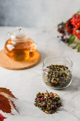 tea leaves on a light background